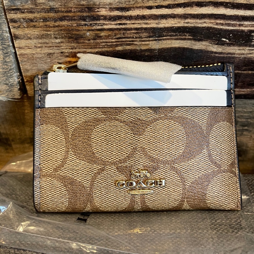 NWT COACH Signature Mini Skinny Canvas Wallet
